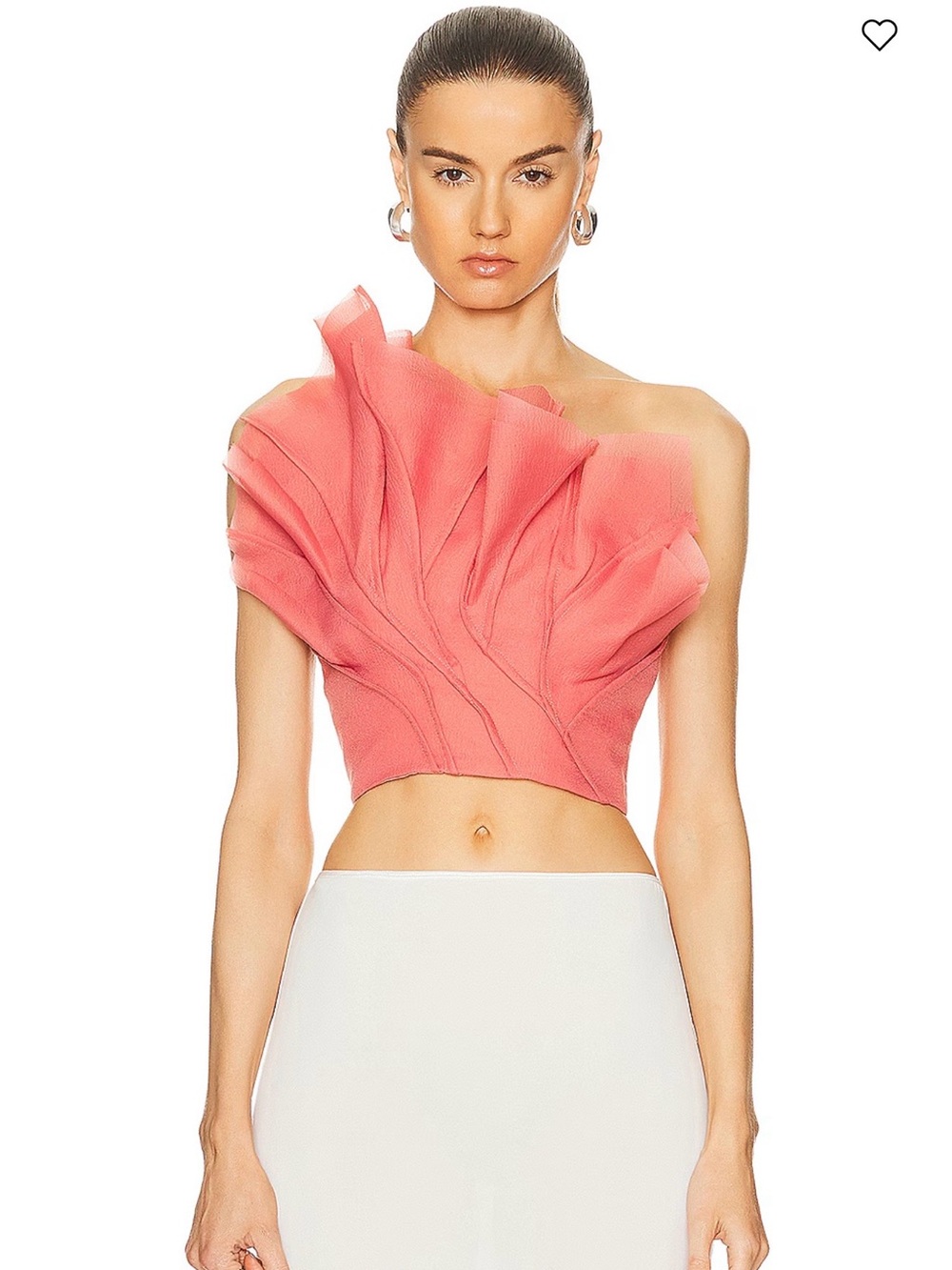 One-Shoulder Coral Ruffle Crop Top